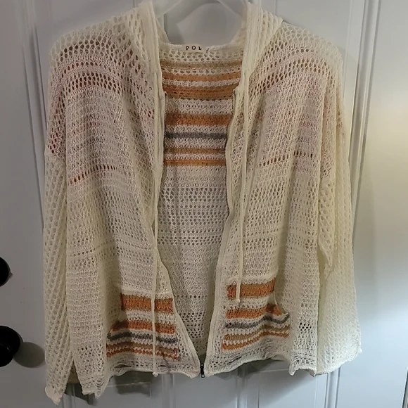 POL Women's Cream and Brown Open-Knit Cardigan - Picture 1 of 7